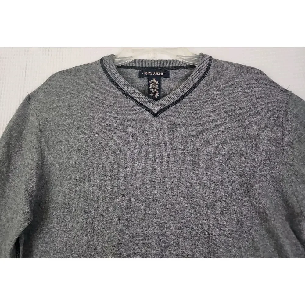 Banana Republic Cotton Cashmere ~Men's Size S~ Dark Gray V-Neck Sweater Pullover
